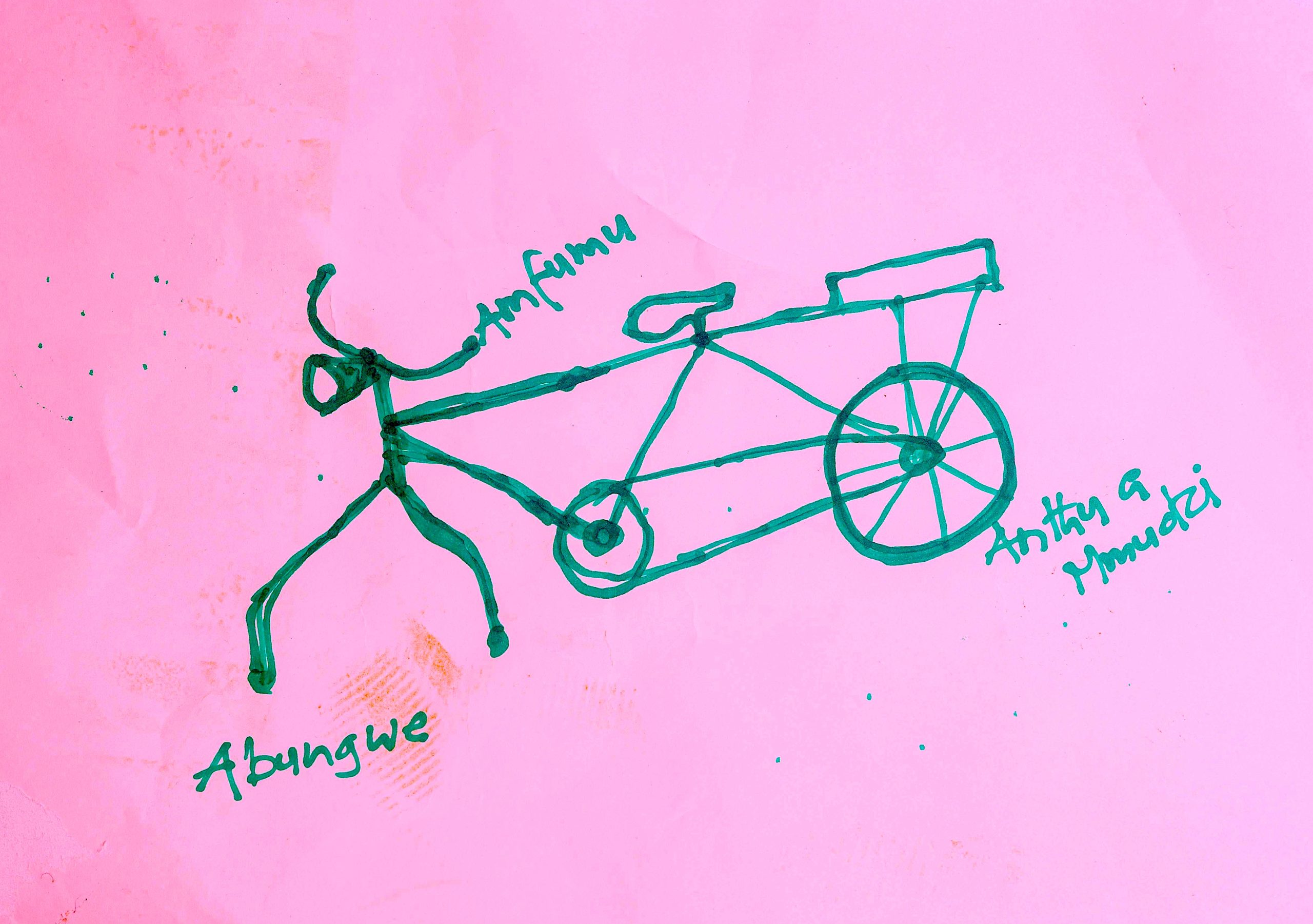 Digital photograph of a drawing of a bicycle; a metaphor for development projects.